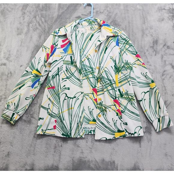 Vintage 70s Floral Polyester Sleeveless Top Button Front Jacket Twinset Size M - Picture 1 of 16